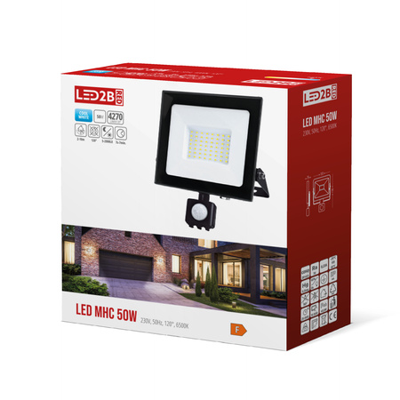 LED reflektor Halogen 50W 4270lm 6500K IP65 Black Motion Sensor MH Kobi