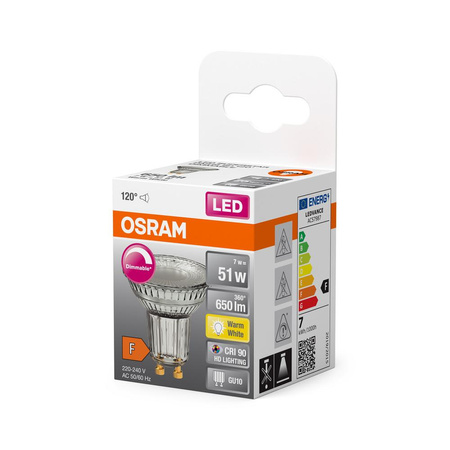 LED PAR16 reflektor GU10 7W = 51W 650lm 2700K teplý CRI90 120° stmívatelný SUPERSTAR Osram