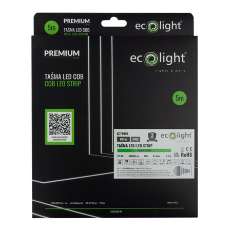 LED pásek COB 9W/m 480LED/m 12V zelený IP65 Roll 5m Ecolight