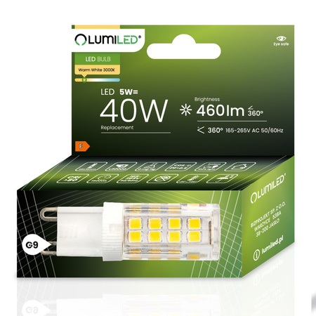 Žárovka LED G9, KAPSLE 5W = 40W 460lm 3000K Teplá bílá 360° LUMILED