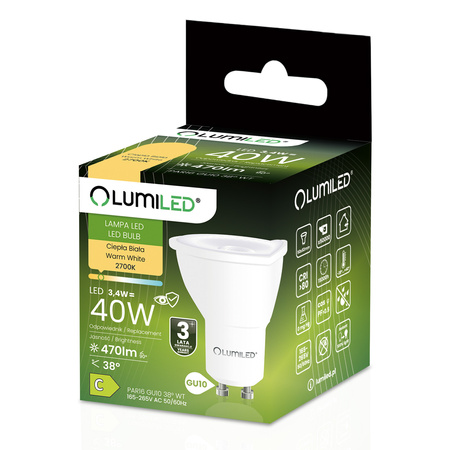 LED žárovka GU10 PAR16 3,4W = 40W 470LM 2700K teplá bílá 38° LUMILED