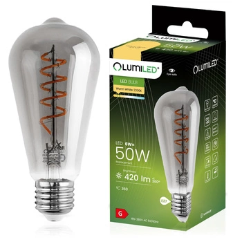 Žárovka LED EDISON E27, ST64 6W = 50W 420lm 2200K Teplá bílá 360° Filament Smokey LUMILED