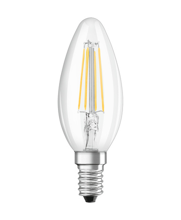 E14 B35 LED žárovka 4.8W = 40W 470lm 4000K Neutrální bila 300° vlákno OSRAM SUPERSTAR Stmívatelné