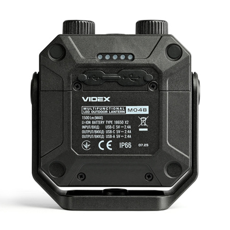 LED multifunkční dobíjecí svítilna 3 barvy světla 20W 1500lm 5000K černá IP67 Videx