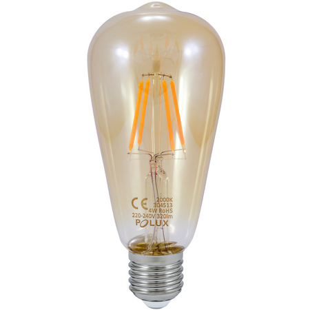 LED žárovka E27 ST64 4W = 30W 320lm 2200K teplá bílá 360° Filament GOLDLUX (Polux)