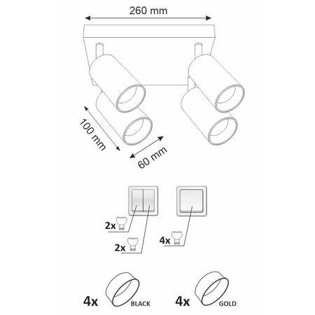 Stropní LED svítidlo nástěnné a stropní svítidlo 4 x GU10 MARIBEL Black GOLDLUX (Polux)