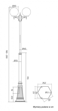 Venkovní zahradní lampa tyč LANTERN E27 Balls Classic OGMWN 2 300 190-290cm černá Su-Ma