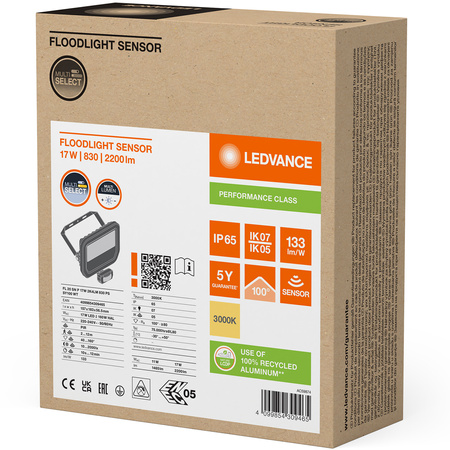 LED reflektor 17W 2200lm 3000K IP65 bílý se senzorem pohybu LEDVANCE Floodlight