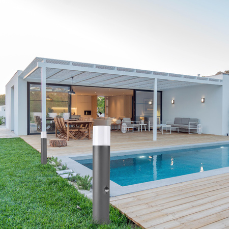 Zahradní lampa LED E27 TUBA LOW Graphite 44cm DALLAS GOLDLUX (Polux) s pohybovým a soumrakovým senzorem