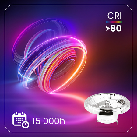 10x Žárovka LED AR111, G53 15W = 100W 1521lm 4000K 12V Neutrální bílá 24° Stříbrná LUMILED