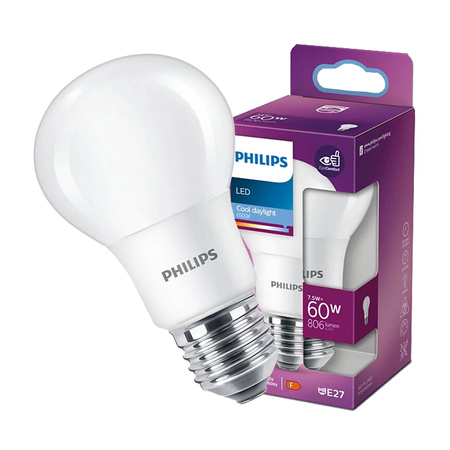 LED žárovka E27 A60 7.5W = 60W 806lm 6500K Studená bílá PHILIPS