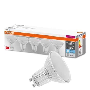 5x LED žárovka GU10 4.3W = 30W 350lm 4000K Neutrální bila 120° OSRAM Základna