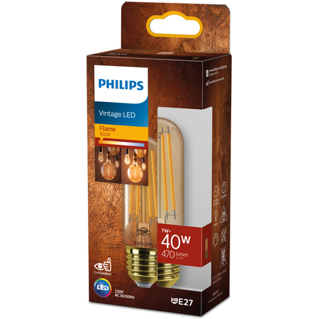 E27 T32 LED žárovka 7W = 40W 470lm 1800K Teplá bílá Filament Jantar PHILIPS