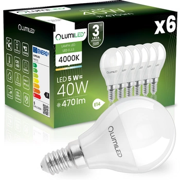 6x Žárovka LED E14, P40 5W = 40W 470lm 4000K Neutrální bílá 180° LUMILED