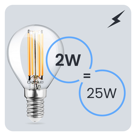 6x LED žárovka E14 Ball P45 2W = 25W 249lm 4000K Neutral 360° FILAMENT LUMILED