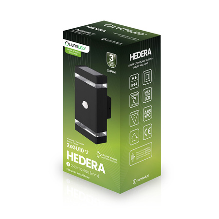 Zahradní nástěnné svítidlo shora dolů 2x GU10 Black Senzor pohybu a soumraku HEDERA LUMILED