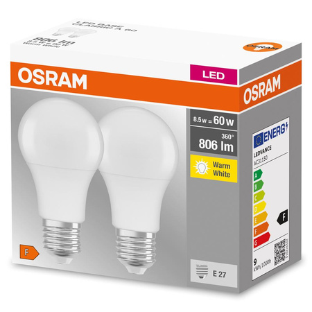 2X LED žárovka E27 A60 8W = 60W 806lm 2700K Teplá 200° OSRAM