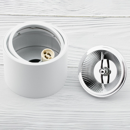 Povrchové Halogenové svítidlo, TUBA SPOT Kovová Bílá 10cm + LED GU10 ES111 15W COB 3000K LUMILED