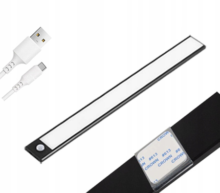 LED lišta na nábytek pod skříňovou lampu 2W 4500K 40cm s pohybovým senzorem černá