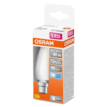 LED žárovka B35 Candle B22d 4W = 40W 470lm 4000K Neutral 300° Retrofit Filament CLASSIC Osram