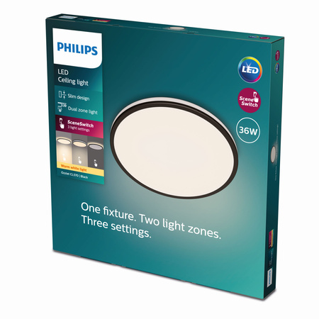 Plafond LED stropní svítidlo OZZIET 36W 2700K 50cm černé Kulaté stropní svítidlo PHILIPS