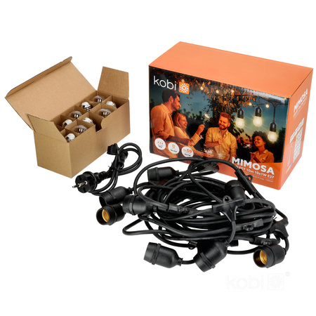 Venkovní zahradní světelný řetěz Girland 10W 500lm 2700K Warm 10x E27 Black IP44 10m Mimosa Kobi