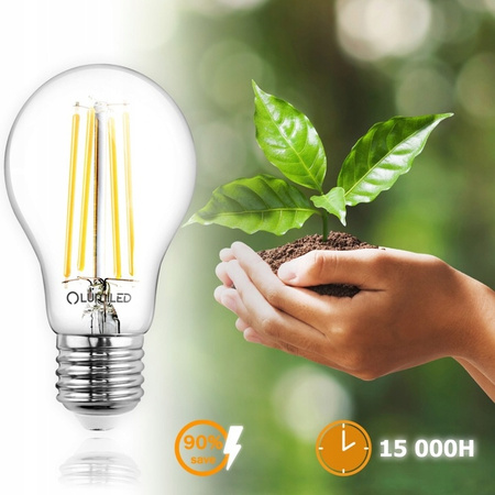 Žárovka LED E27, A60 8W = 75W 1055lm 4000K Neutrální bílá 360° Filament LUMILED