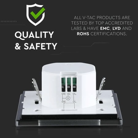 Mikrovlnný pohybový senzor 180° IP20 ČERNÁ Nástěnná nástěnná nastavitelná V-TAC