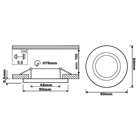 Halogenová Podhledové svítidlo, Kulatá Černá VENTUS + LED GU10 1.5W 120° Teplá bílá LUMILED