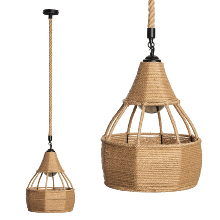 BOHO závěsná lampa pletená jutová kalichová lucerna pro LED lano E27