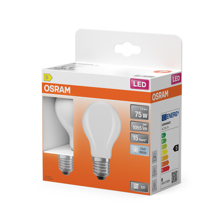 2x LED žárovka A60 E27 7,5W = 75W 1055lm 4000K neutrální bílá 300° Retrofit Filament CLASSIC Osram