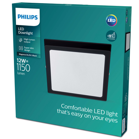 Plafond Panelová LED přisazená stropní lampa MAGNEOS 12W 2700K 21cm Černá Downlight Square PHILIPS