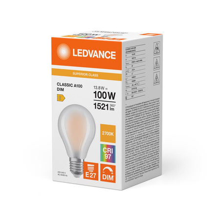 LED žárovka A67 E27 13,8W = 100W 1521lm 2700K Teplá bílá FILAMENTNÍ STMÍVATELNÁ LEDVANCE