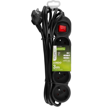 Síťový prodlužovací kabel s uzemněním 4 zásuvky 3m vypínač černý Lendo Lumiled Cord