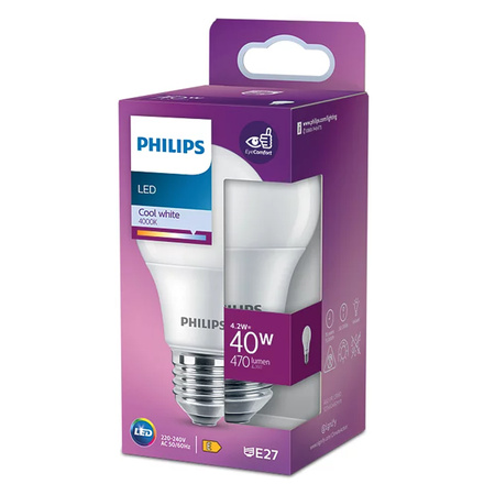 LED žárovka E27 A60 4,2W = 40W 470lm 4000K neutrální bílá PHILIPS