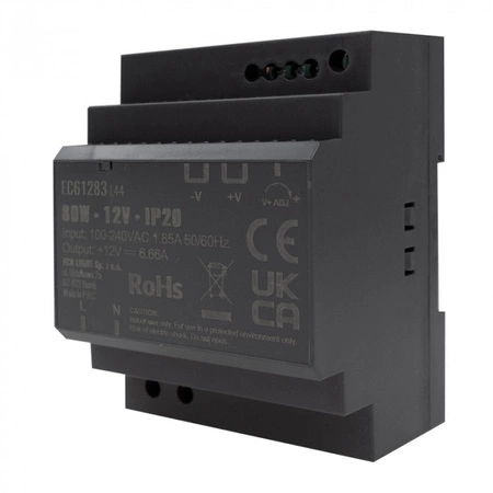 Napájecí zdroj na lištu DIN pro LED pásky 80W 12V 6,66A IP20 PREMIUM Ecolight