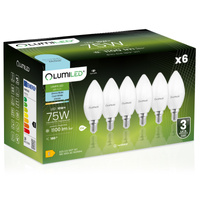 6x LED žárovka E14 Candle B35 10W = 75W 1100lm 6500K Cold 180° LUMILED