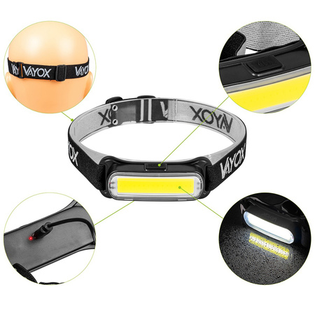 Dobíjecí čelovka 300lm COB LED 4 režimy VAYOX