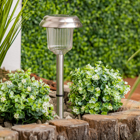 LED SOLAR zahradní lampa. chrom. 6000K. Studená bílá. 41cm