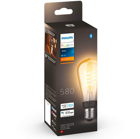 LED Edison E27 ST64 7W 2100K teplá bílá vlákno PHILIPS HUE White Bluetooth Zigbee žárovka