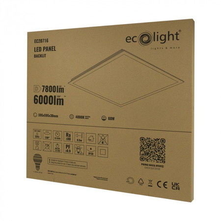LED panel 60x60 Panel pro zapuštěnou montáž 60W 7800lm 4000K neutrální bílá podsvícený Ecolight