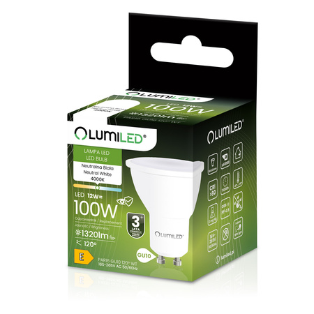 LED žárovka GU10 reflektor PAR16 12W = 100W 1320LM 4000K neutrální bílá 120° LUMILED