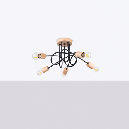 Stropní svítidlo Lustr Spider Pendant 5x E27 Přírodní dřevo Black Ember Peach Puff SL.1478 Sollux