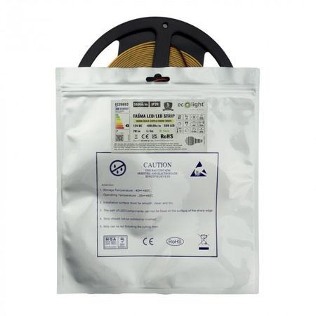 LED pásek COB 7W/m 560lm/m 480LED/m 12V 3000K teplá bílá IP20 Roll 5m Ecolight