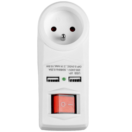 Rozdělovač elektrické sítě s přepínačem 2x USB 1x 2P+0 Zloděj VAYOX