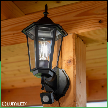 Zahradní nástěnná lampa snímač pohybu, E27 lucerna Černá BELLIS LUMILED