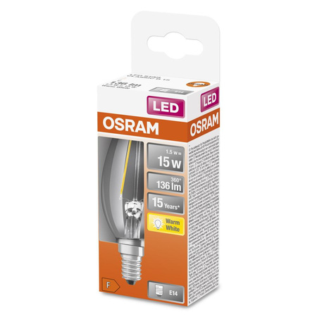 LED žárovka E14 B35 CL 1.5W = 15W 136lm 2700K Teplá bílá 300° vlákno OSRAM STAR
