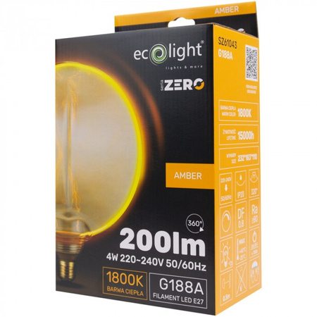 LED žárovka G188 E27 4W 200lm 1800K Warm FILAMENT Dekorativní žárovka ZERO Ecolight
