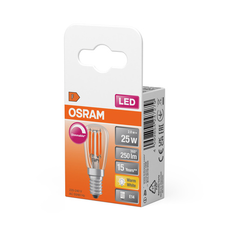 LED žárovka T26 Tubular E14 2,8W = 25W 250lm 2700K Warm 300° Dimmable SPECIAL Osram