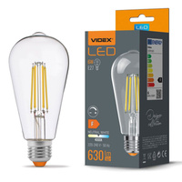 E27 ST64 LED žárovka 6W = 50W 630lm 4000K Neutrální bila vlákno Stmívatelné 360° VIDEX